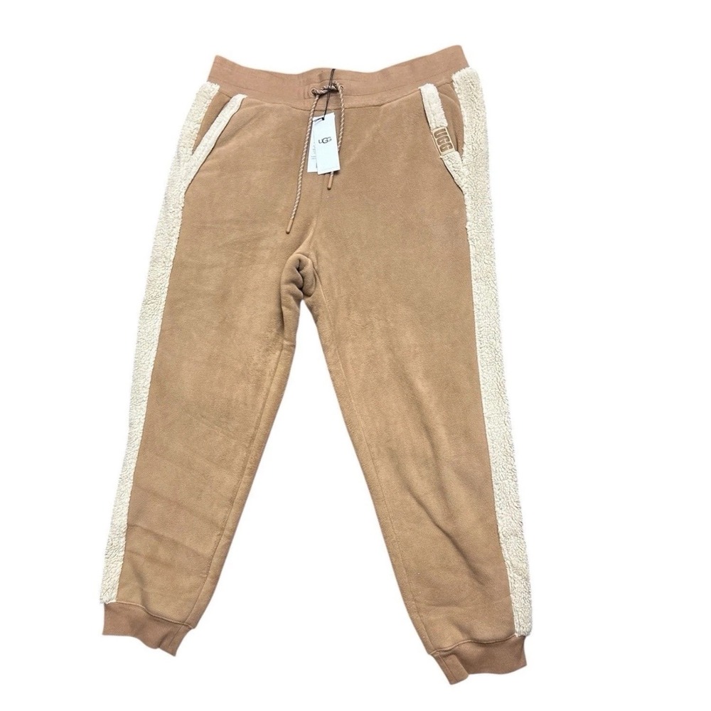 UGG Sherpa Trim‎ Jogger Sweatpants Tan Fleece Lined Cozy Loungewear Size S
